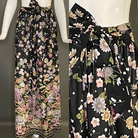 Supe Cute Vtg 70s Sheer Poly Maxi Skirt Floral Pri