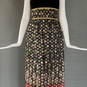 Stunning Vtg 60s Dress Metallic Long Maxi Skirt Black Velvet Bodice Metal Zip XS S Hippy Boho Part