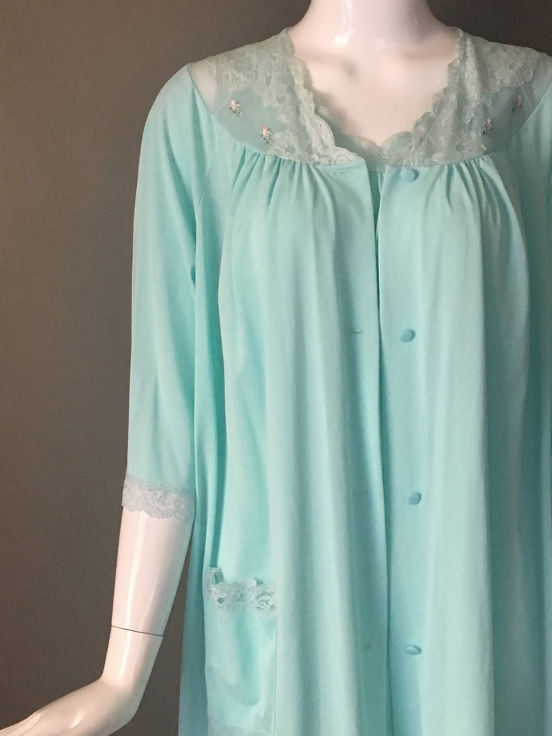 Vtg 60s 2 Piece Shadowline Designer Label Mint Green In Mint Condition Nightgown /& Matching Robe Peignoir Set Rare L Sissy