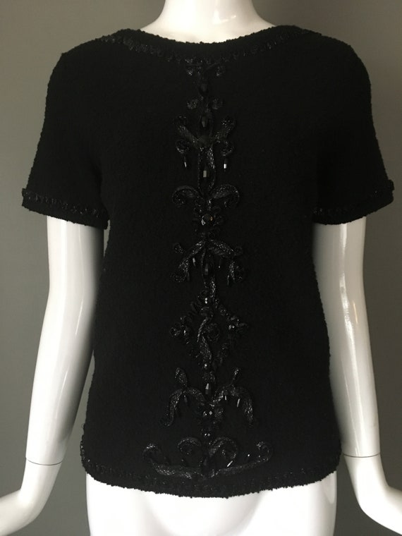 Gorg Vtg 70s Goldworm Label Black Knit Top Blouse… - image 2