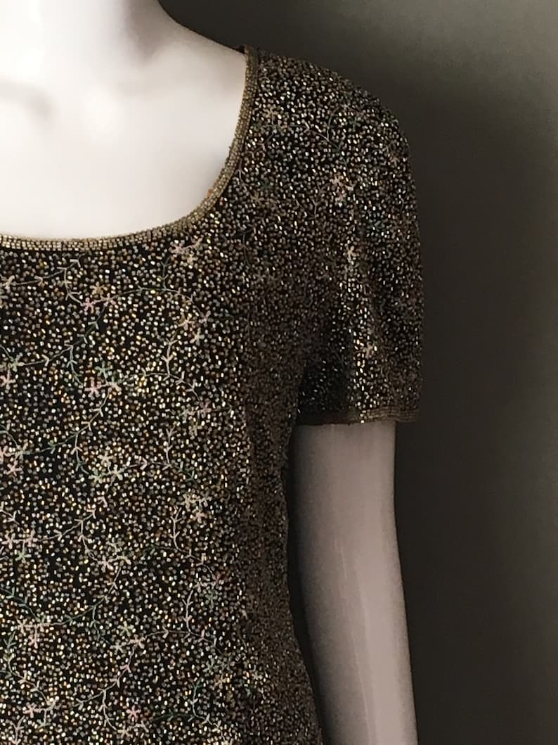 Gorg Vtg 80s St Enay Sequin Encrusted Cocktail Party Top Blouse Short Sleeves Silk 8 M Mint