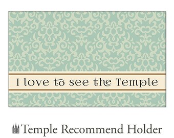 Temple Recommend Holder - I Love To See The Temple Green Floral - Latter-day Saints Reccommend Nauvoo Mercantile LDS