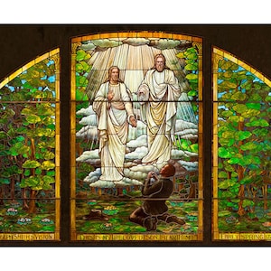 FREE SHIP over 35- Joseph Smith First Vision Stained Glass - Unframed Giclee Canvas Latter-day Saint Art Collection 30% off Sacred Grove