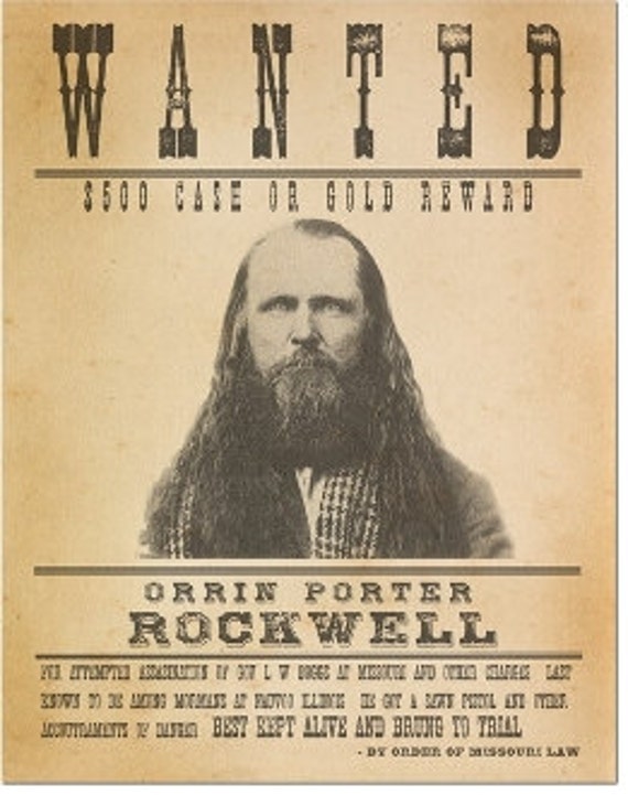 FREE SHIPPING Over 35- Porter Rockwell Pioneer Wanted Poster