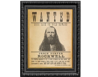 FREE SHIPPING over 35- Porter Rockwell Pioneer Wanted Poster- Archival Print - Latter-day Saint Art Collection lds nauvoo joseph smith