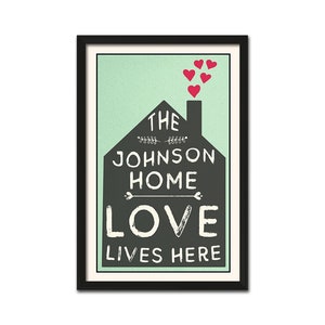 PERSONALIZED ART - Love lives Here - Personalized gifts for weddings, anniversary, house warming, bridal shower, birthday, wall decor.