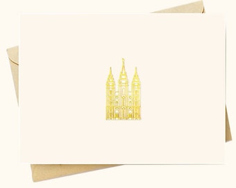 FREE SHIPPING OVER 35- Vintage Gold Salt Lake Temple- Note Card Nauvoo Latter-day Saint lds Greeting Card Collection Brigham Young Lion