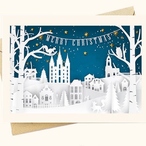 FREE SHIPPING OVER 35- Salt Lake Temple Christmas Scene - Note Card Set Latter-day Saint lds Greeting Christmas Cards