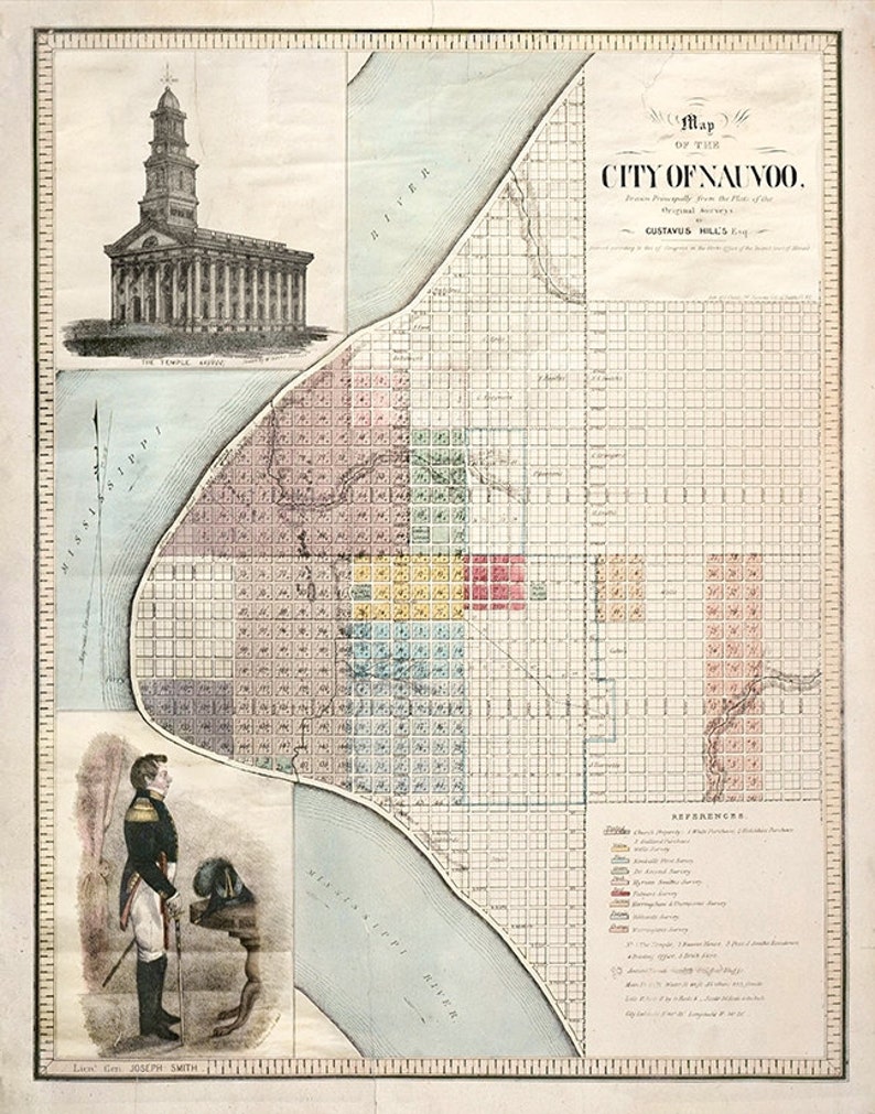 Historic Nauvoo Map 1840 Gustavis Hills Archival Print Etsy