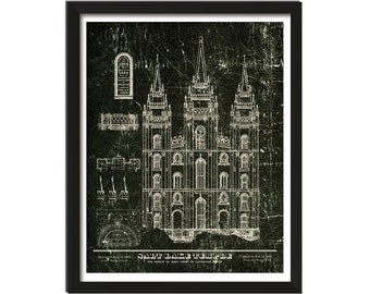 Salt Lake Temple Blueprint Art Print -  Temple Latter-day Saint Art Collection Wall Art Print