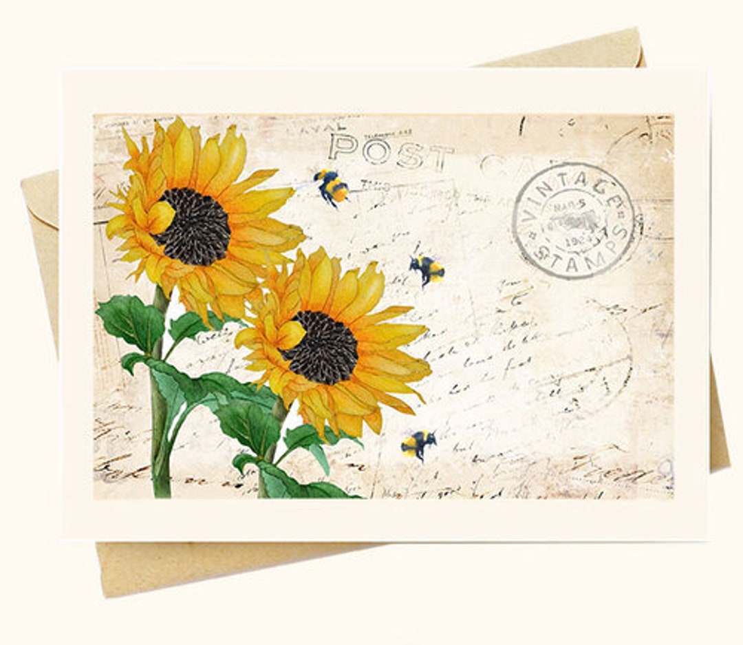 FREE SHIPPING OVER 35 Sunflowers and Bees Note Card Set From the Bee and Beehive Greeting Card
