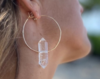 Crystal Gold Quartz High Priestess Hoops