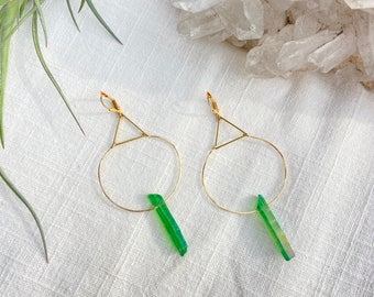 Boucles d'oreilles géométriques sacrées en quartz vert