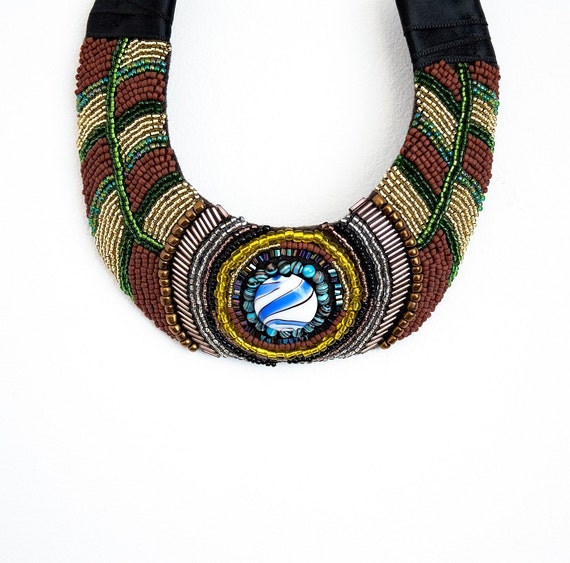 Items similar to FREE SHIPPING Egyptian bead embroidery necklace