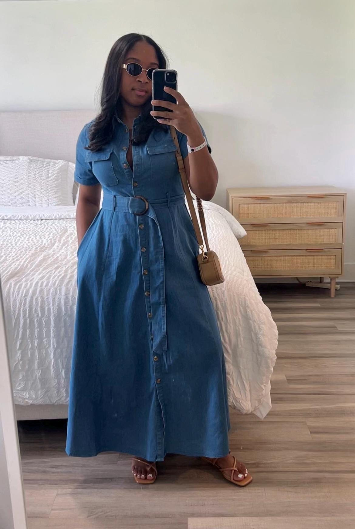 white christmas dresses Medium Wash Denim Maxi Dress - All Dresses