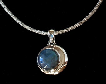 Labradorite Crescent Moon Celestial Necklace Handcrafted in Sterling Silver: ECLIPSE