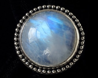 Sterling Silver Rainbow Moonstone Boho Statement Ring: LUNA