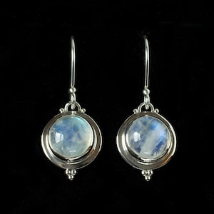 Rainbow Moonstone Drop Earrings, Sterling Silver Rainbow Moonstone Earrings, Handcrafted Sterling Silver Earrings, Everyday Earrings—CASEY