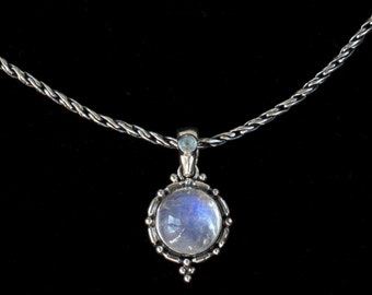 Sterling Silver Rainbow Moonstone Necklace Handcrafted in a Balinese Style: EPIPHANY