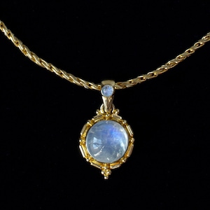 18K Gold Vermeil Rainbow Moonstone Necklace Handcrafted in a Balinese Design: EPIPHANY