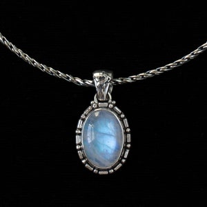Oval Sterling Silver Rainbow Moonstone Necklace