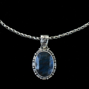 Sterling Silver Faceted Labradorite Pendant Necklace Handcrafted in a Balinese Style- FELINA