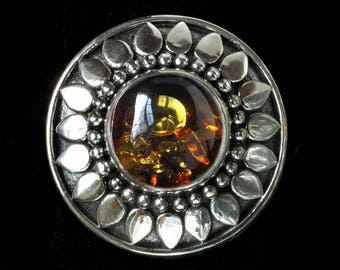 Sterling Silber Baltischer Bernstein Sonnenring: Handgefertigter himmlischer Edelstein-Ring im balinesischen Stil - SONNENSCHEIN