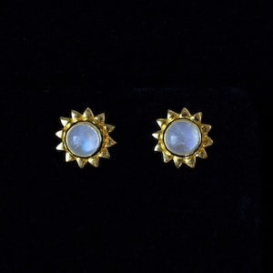 Rainbow Moonstone Sun Stud Earrings: 18K Gold Vermeil Celestial Gemstone Studs—SUNSHINE