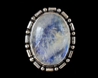 Large Oval Rainbow Moonstone Statement Ring Handcrafted in Sterling Silver: FELINA