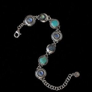Sterling Silver Sun & Moon Bracelet: Rainbow Moonstone, Turquoise, and Labradorite Celestial Bracelet—CHAKRA