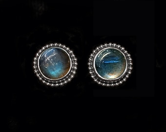 Sterling Silver Labradorite Stud Earrings Handcrafted in a Balinese Style: JUPITER