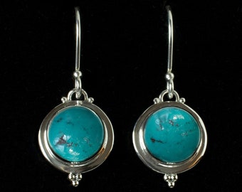 Sterling Silver Genuine Tibetan Turquoise Drop Earrings Perfect For Everyday: CASEY