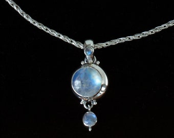 Crescent Moon Rainbow Moonstone Celestial Necklace Handcrafted in Sterling Silver- LARISSA