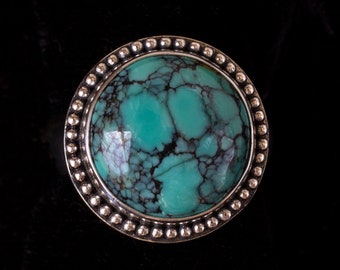 Genuine Tibetan Turquoise Boho Ring Handcrafted in Sterling Silver in a Balinese style: LUNA