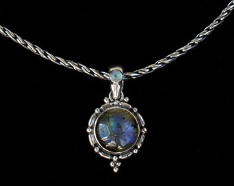 Sterling Silver Labradorite & Rainbow Moonstone Gemstone Necklace Handcrafted in a Balinese Style: EPIPHANY