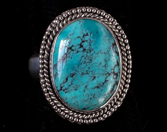 Sterling Silver Turquoise Ring, Turquoise Statement Ring, Turquoise Boho Silver Ring, Large Oval Turquoise Ring, Bohemian Ring—ATHENA