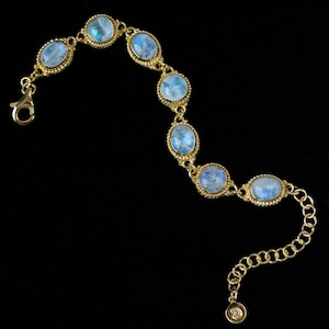 18K Gold Rainbow Moonstone Bracelet: Adjustable Handmade Multi Gemstone Bracelet—JULIET