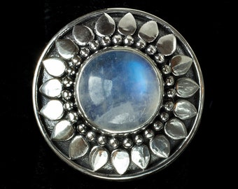 Large Rainbow Moonstone Celestial Sun Statement Ring Handcrafted in Sterling Silver: SUNSHINE