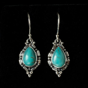 Sterling Silver Turquoise Teardrop Earrings: Handmade Balinese Style Boho Earrings—OLIVIA
