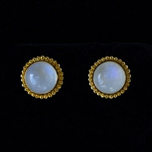 Rainbow Moonstone Stud Earrings, Moonstone Gold Stud Earrings, Large Gold Studs, Moonstone Studs Gold, 18K Gold Vermeil Studs—JUPITER