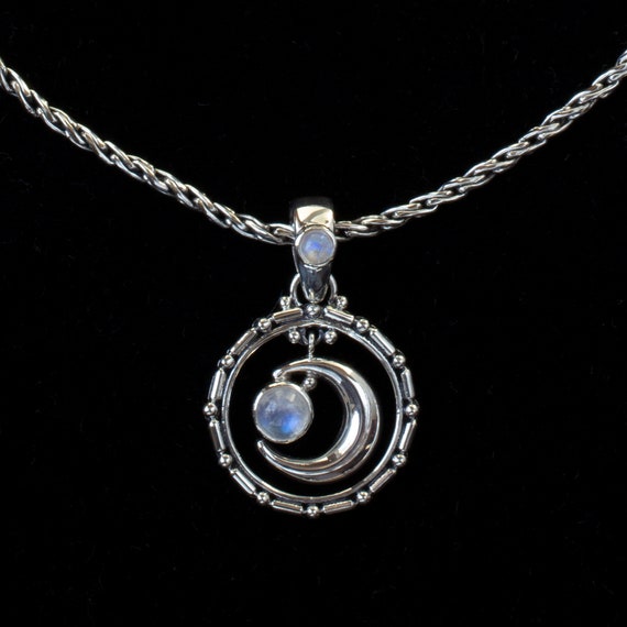 Rainbow Moonstone Crescent Moon Necklace Sterling Silver - Moonstone Triple Moon Pendant Rainbow Moonstone Crescent Moon Necklace Sterling Silver - Moonstone Triple Moon Pendant