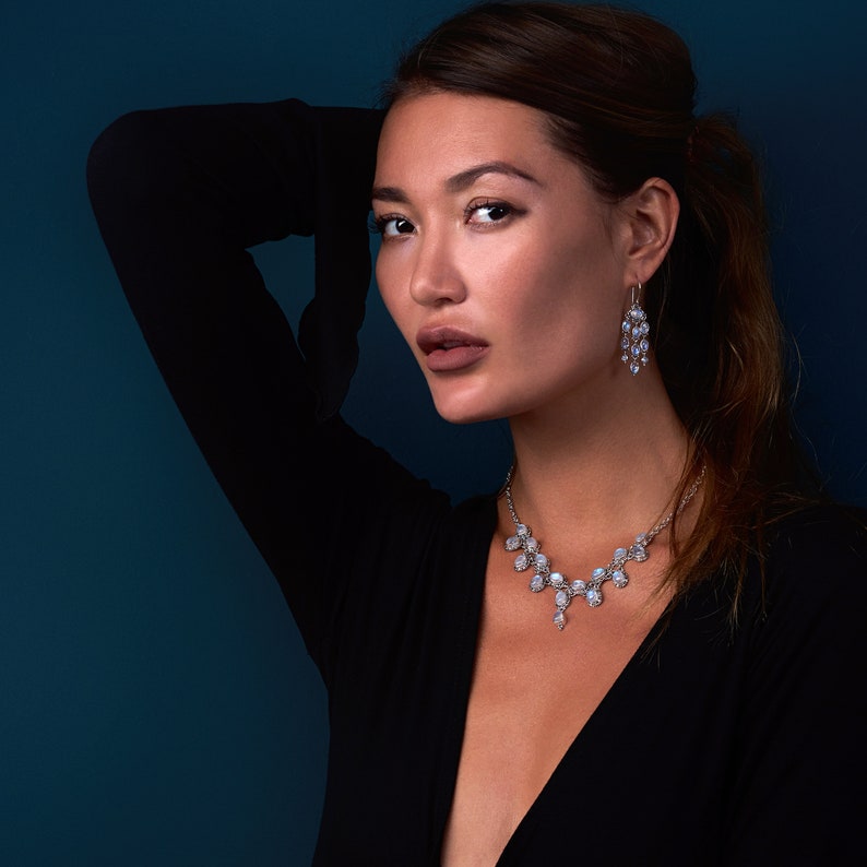 Rainbow Moonstone Chandelier Earrings Sterling Silver Rainbow Etsy