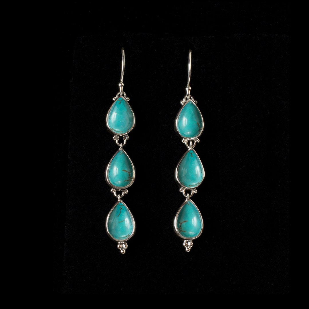 Sterling Silver Eagle Dangle Earrings with Turquoise