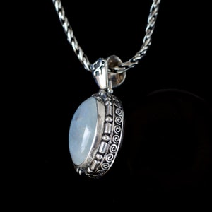 Sterling Silver Oval Rainbow Moonstone Necklace