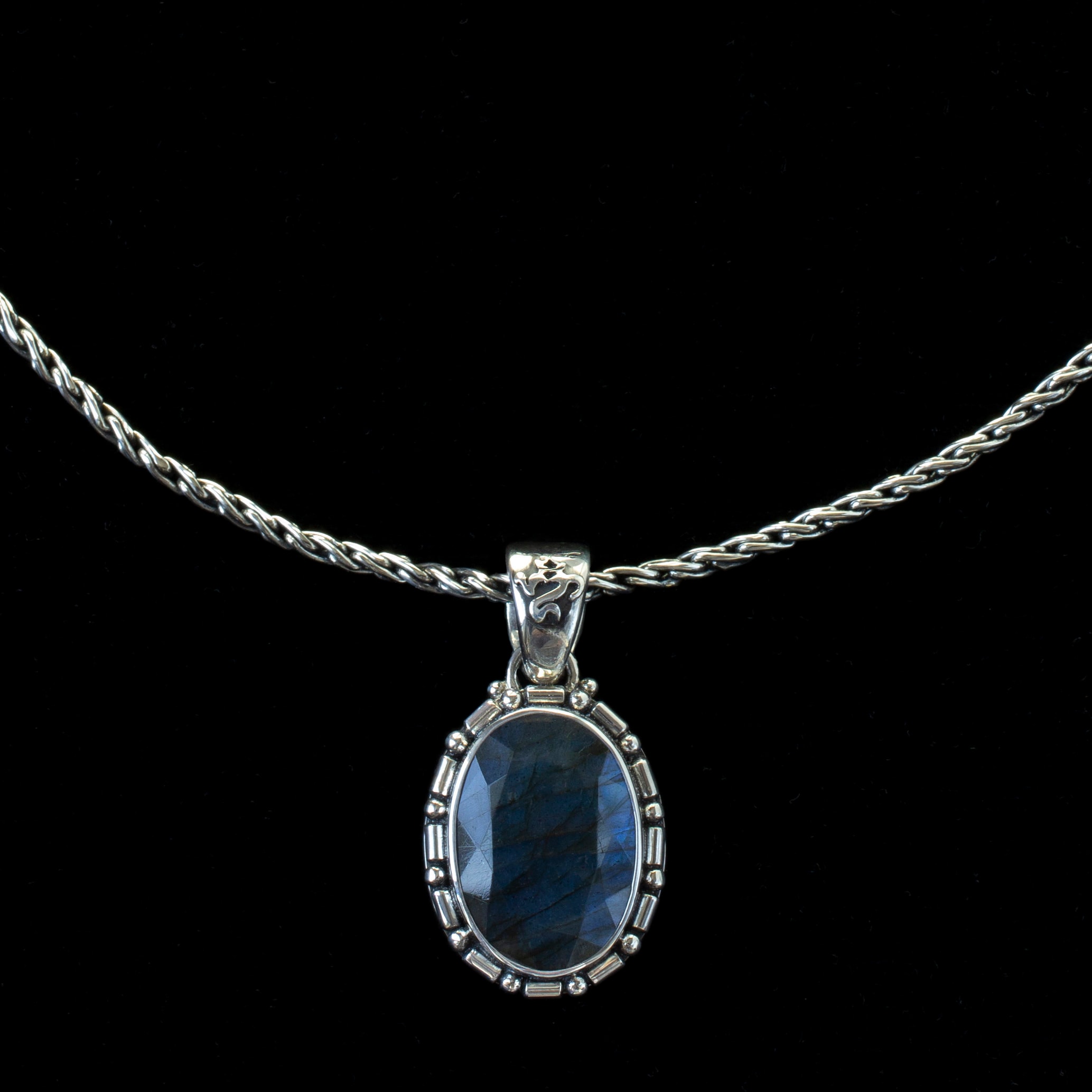 Sterling Silver Faceted Labradorite Necklace, Handcrafted Balinese Style Labradorite Pendant, Silver Labradorite Bohemian Necklace—FELINA
