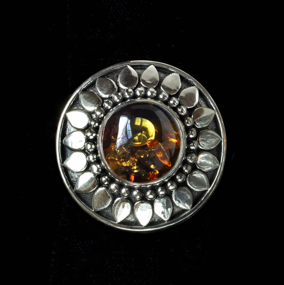 Sterling Silver Baltic Amber Sun Ring: Handcrafted Balinese Style ...