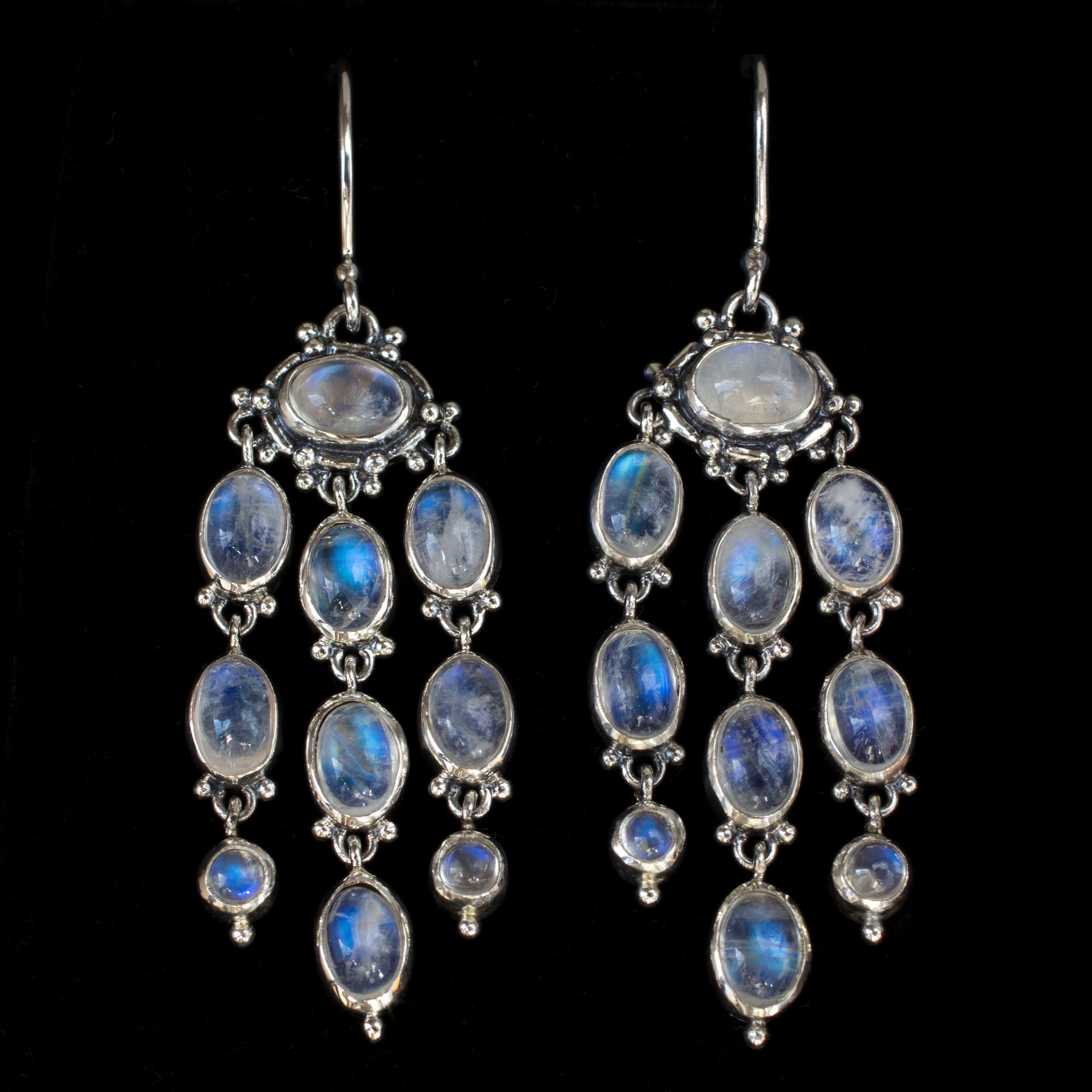 Long Dangling Rainbow Moonstone Chandelier Statement Earrings Handcrafted in Sterling Silverdaphne Etsy
