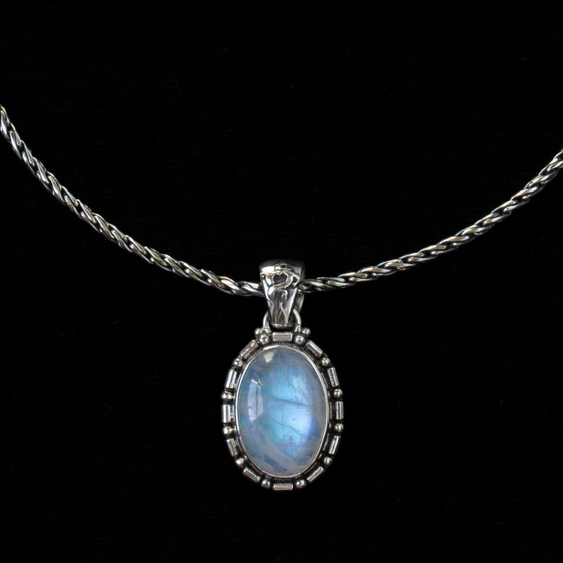 Oval Sterling Silver Rainbow Moonstone Necklace