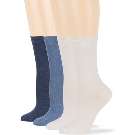 Women's Cotton 4 Pack Solid Dress Business Crew Socks Medium 9-11 Denim Blue