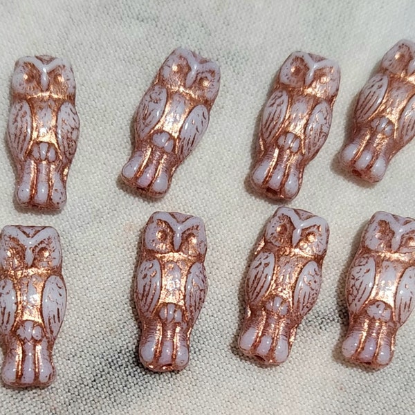 Eight 15x7mm Owl Shape Czech Glass Beads